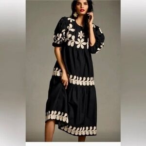 NWT CAROLINE CONSTAS EMBROIDERED LINEN MIDI DRESS, SZ 6